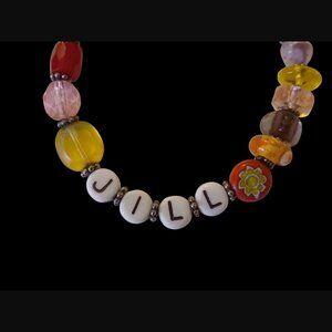 925 Sterling Silver Clasp Art Glass Bead Jill Size 6" Name ID Bracelet